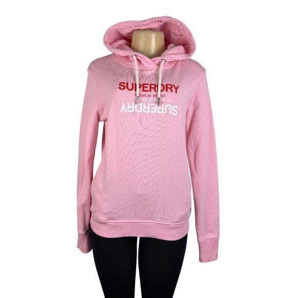 Superdry Women’s Pink Cotton Hoodie Logo Pullover Sweater Size 6 - Picture 1 of 11